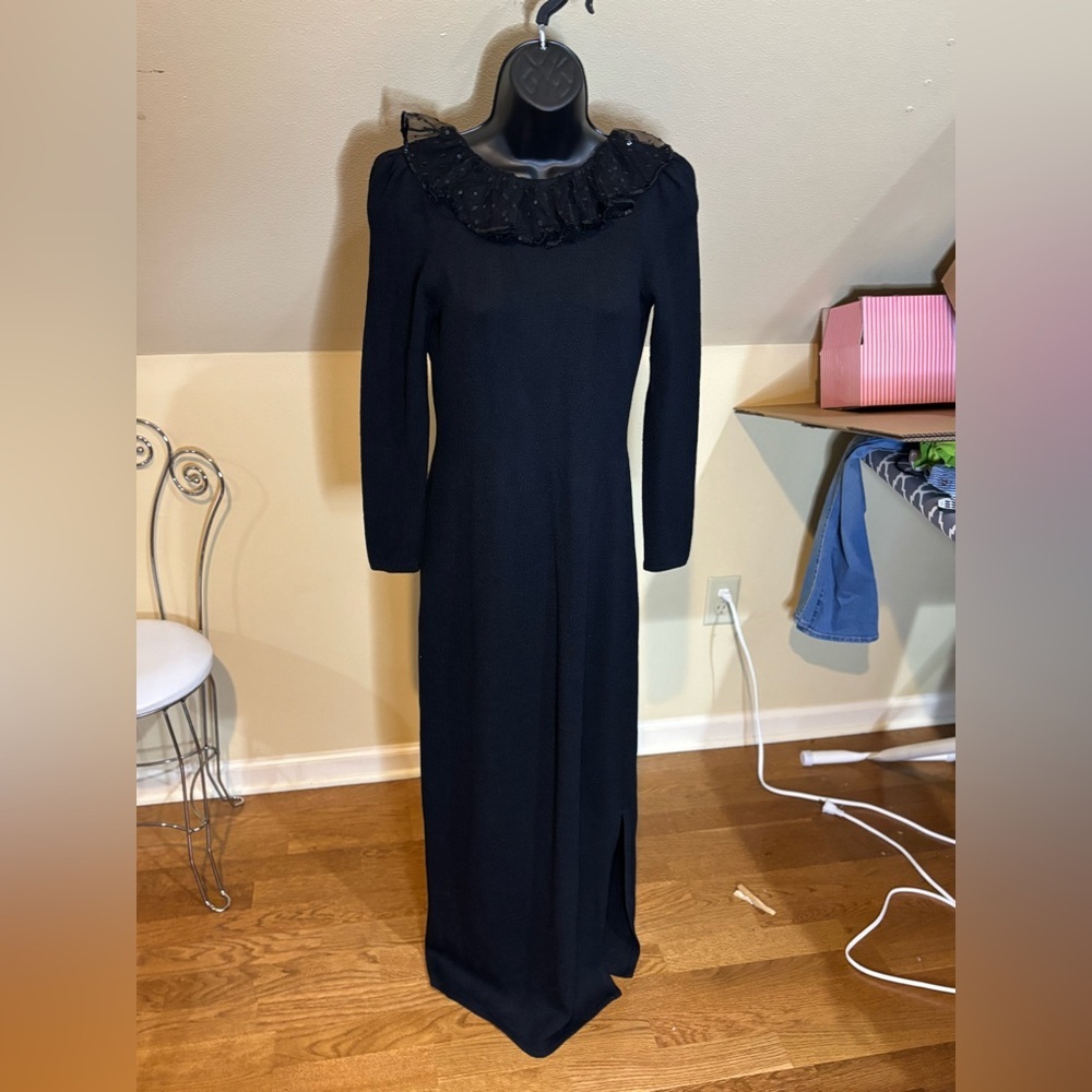 Vintage St. John for Saks Fifth Avenue Black Knit Ruffle Evening Dress Small